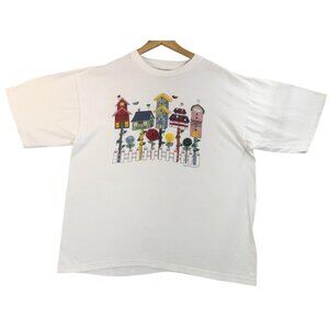 Vintage Alore Birdhouse Shirt Men 2XL White Patriotic USA Made Vicki Melhart 90s